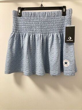NWT Converse All Star Smocked Floral Mini Skirt Light Blue Size Small
